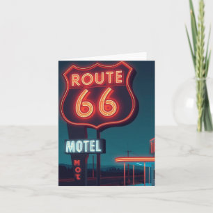 Route 66 Neon Motel Night Travel Art Holiday Card