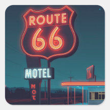 Route 66 Neon Motel Night Travel Art