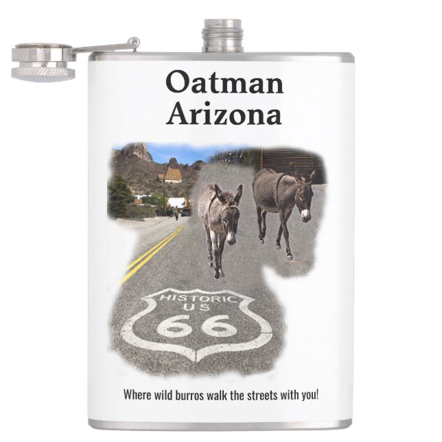 Route 66 Oatman Arizona Burros On The Street Hip Flask (Opened)