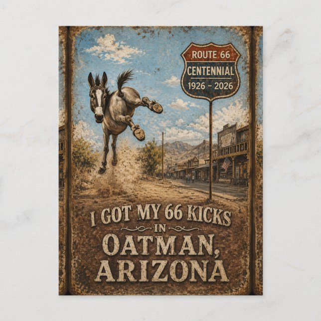 Route 66 Oatman Burro Roadside Laughs Postcard (Front)