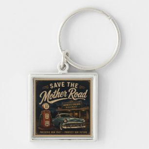 Route 66 Old Filling Station Classic Car Nostalgia Keychain