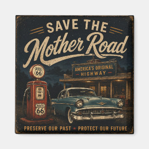 Route 66 Old Filling Station Classic Car Nostalgia Magnet