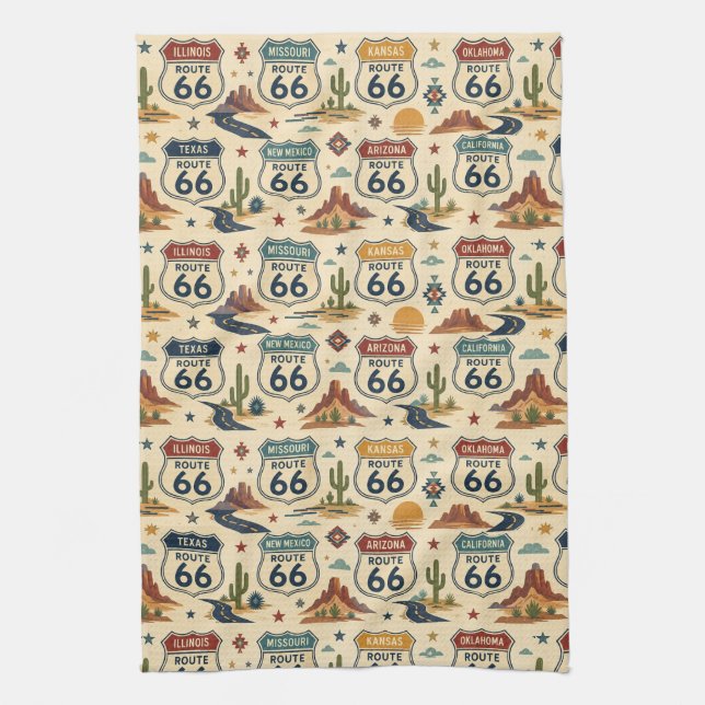 route 66 Retro Kitchen Roadside Decor Towel (Vertical)