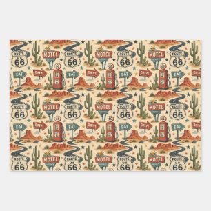 Route 66 Retro Motel Holiday Travel Americana Wrapping Paper Sheet
