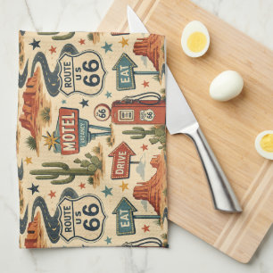 Route 66 Retro Roadside Americana Kitchen Decor Towel