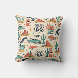 Route 66 Retro Roadside Couch Accent Throw Pillow