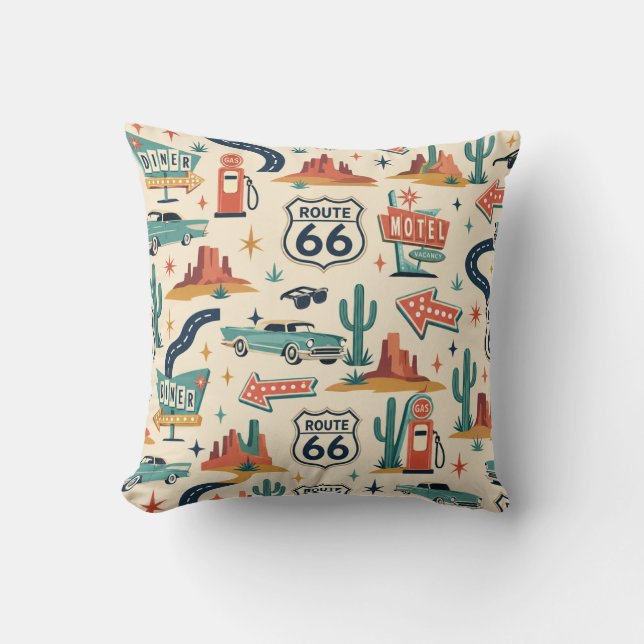 Route 66 Retro Roadside Couch Accent Throw Pillow (Front)