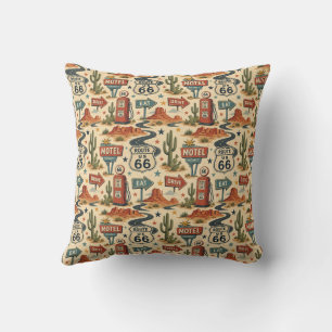 Route 66 Retro Roadside Cozy Travel Decor Throw Pillow