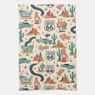 Route 66 Retro Roadside Kitchen Style Towel