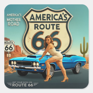 Route 66 Retro Square Sticker