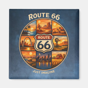 Route 66 Retro Travel Collage Art Magnet