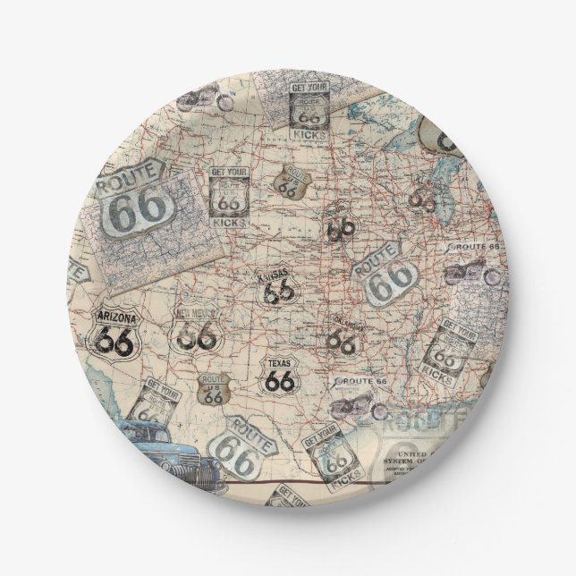 Route 66 Road Map Paper Plate (Front)