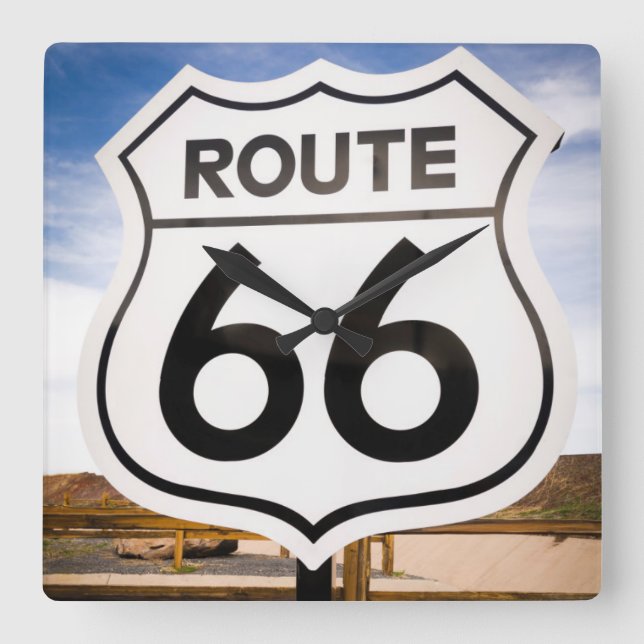 Route 66 road sign, Arizona Square Wall Clock (Front)