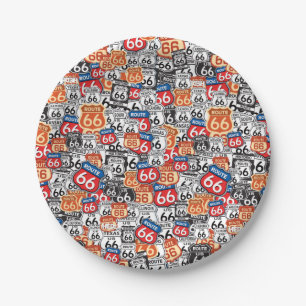 Route 66 Road Signs Paper Plate