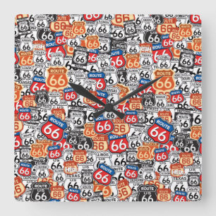 Route 66 Road Signs Square Wall Clock
