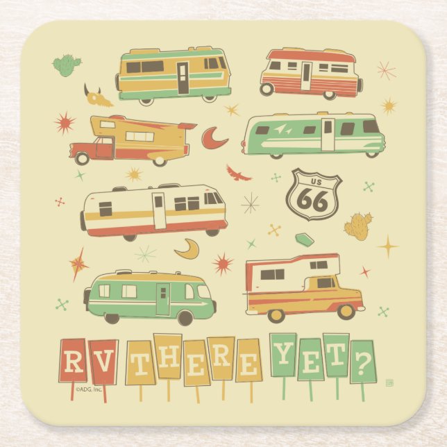 Route 66 RV There Yet Square Paper Coaster (Front)