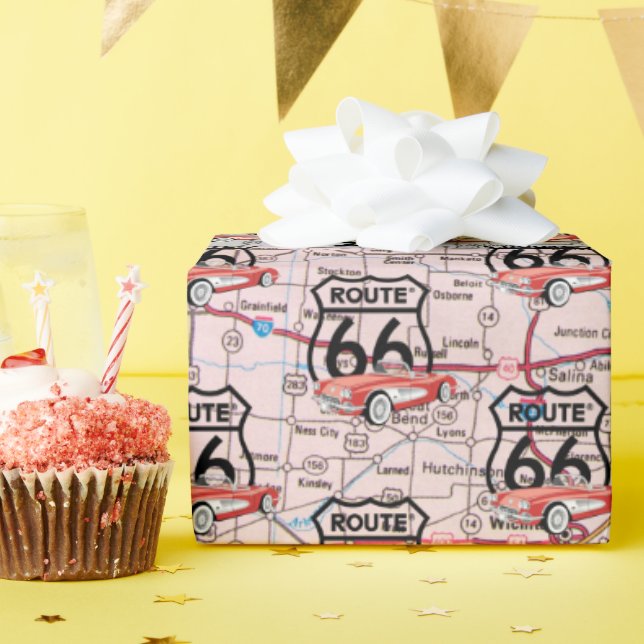 Route 66 Sign And 1960 Corvette Wrapping Paper (Birthday Party)