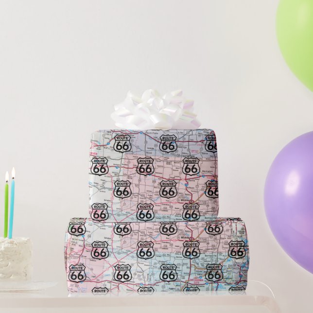 Route 66 Sign On Road Map Wrapping Paper (Party Gifts)