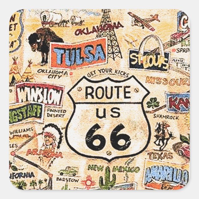 "Route 66" Square Sticker (Front)