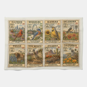 Route 66 State Birds Flowers Textiles Kitchen Towel
