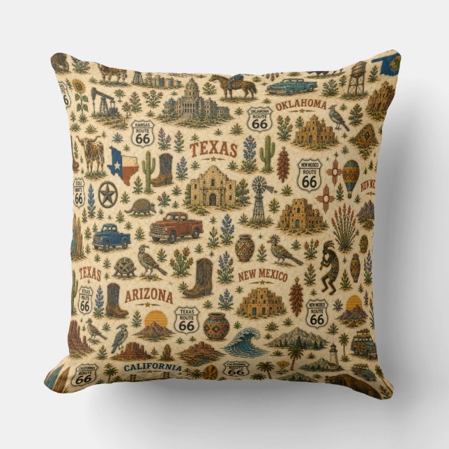 Route 66 States Sofa Tour Throw Pillow (Front)