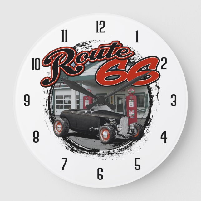 Route 66 Station Hot Rod Large Clock (Front)