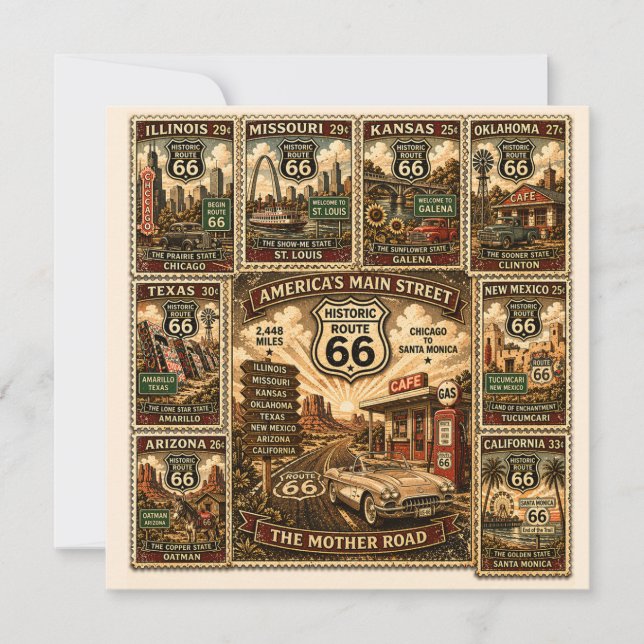 route 66 Stationery Road Trip Stamp Art (Front)
