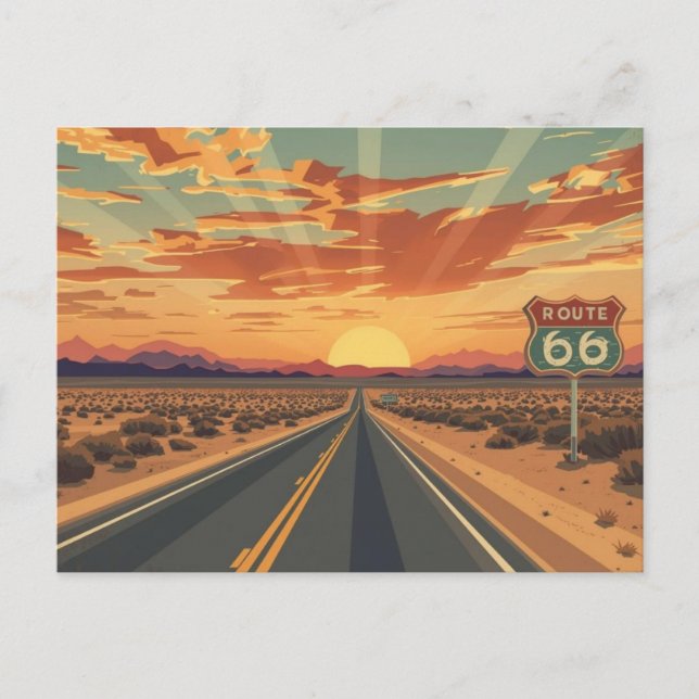 Route 66 Sunset Desert Road Travel Art Holiday Postcard (Front)