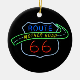 Route 66, The Mother Road, Neon Sign Ceramic Ornament
