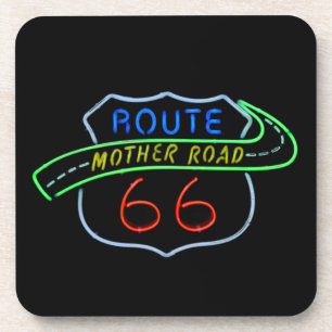 Route 66, The Mother Road, Neon Sign Coaster