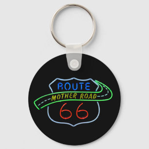 Route 66, The Mother Road, Neon Sign Keychain