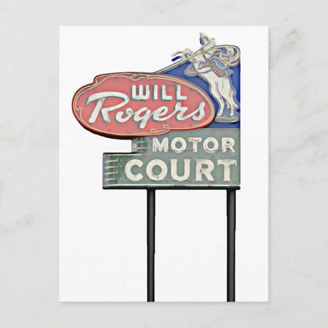 Route 66 Tulsa Will Rogers Motor Court Artwork Postcard (Front)