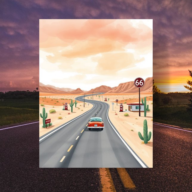 Route 66 USA Vintage Watercolour Travel Postcard (Route 66 USA Vintage Watercolour Travel Postcard
)