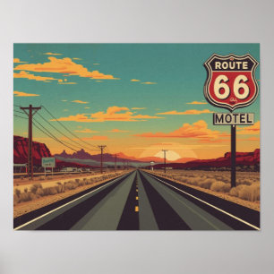 Route 66 Vintage American Road Trip Art Poster