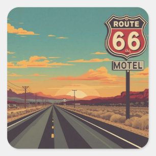 Route 66 Vintage American Road Trip Art Square Sticker