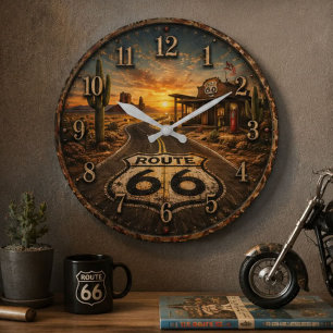 Route 66 Vintage American Road Trip Large Clock