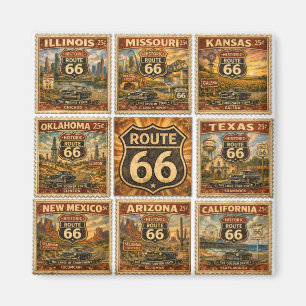 route 66 Vintage Americana State Stamp Collage Magnet