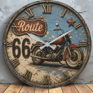 Route 66 Vintage Motorcycle Retro American Highway Large Clock