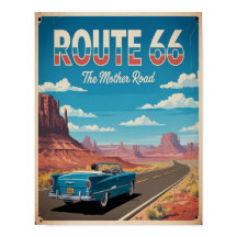 Route 66 Vintage Poster Wall Art, Retro American 