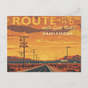 Route 66 Vintage Sunset Road Art Postcard