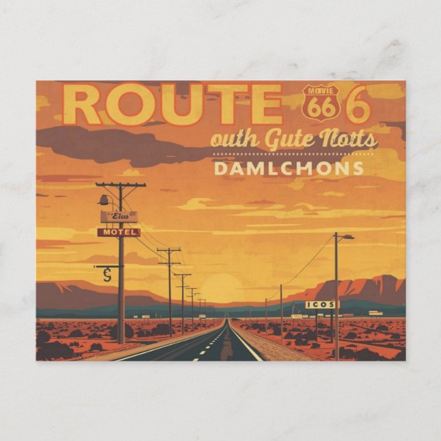 Route 66 Vintage Sunset Road Art Postcard (Front)