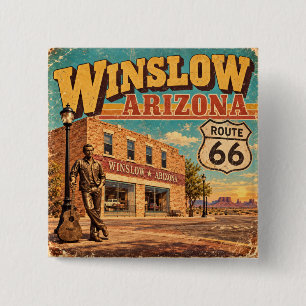 Route 66 Winslow Arizona Vintage Main Street 2 Inch Square Button