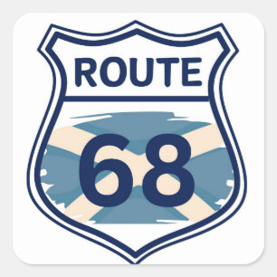 Route 68 Scottish Saltire Flag Shield Shape Square Sticker