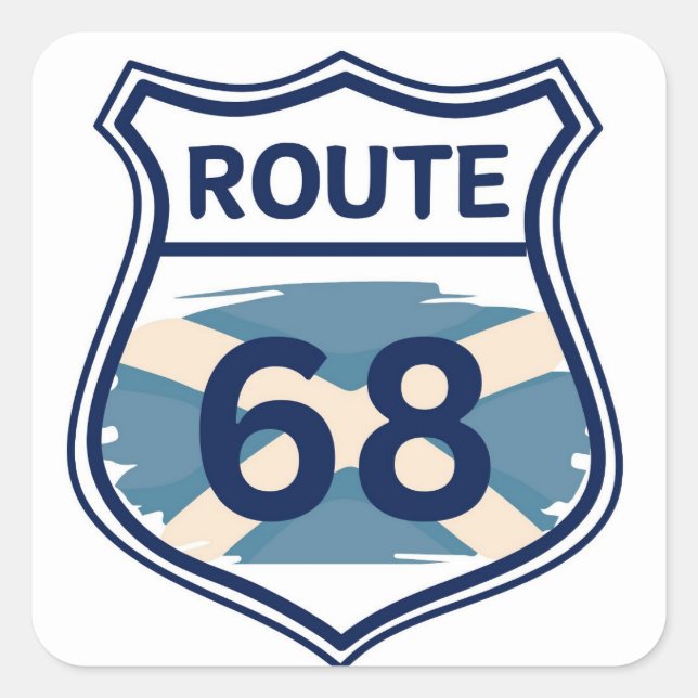Route 68 Scottish Saltire Flag Shield Shape Square Sticker (Front)