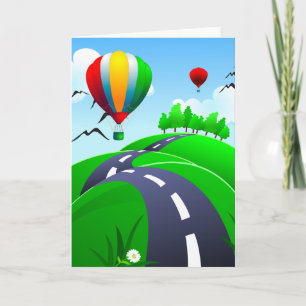 Route de montagne avec ballons, carte de voeux