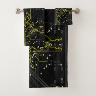 Routing Process Colourful Abstract Modern Cool Dar Bath Towel Set