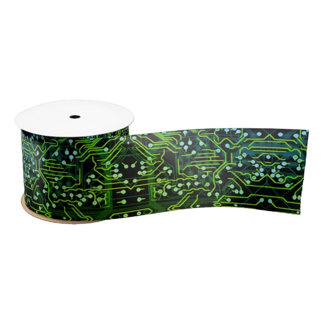 Routing Process Green Abstract Electronic Geek Satin Ribbon (Spool)
