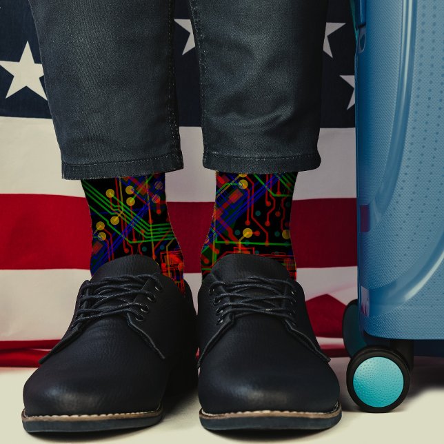 Routing Process Red Green Abstract Electronic Geek Socks (Creator Uploaded)