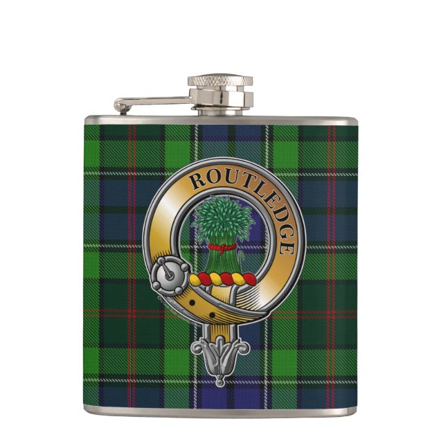 Routledge Tartan & Badge Hip Flask (Front)