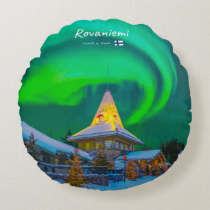 Rovaniemi, Finland - Magic Aurora Round Pillow